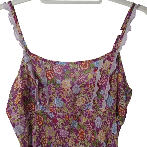 Natori Josie Pink Floral Print Sheer Babydoll Lace Mini Chemise Nightgown Size M - Picture 3 of 12